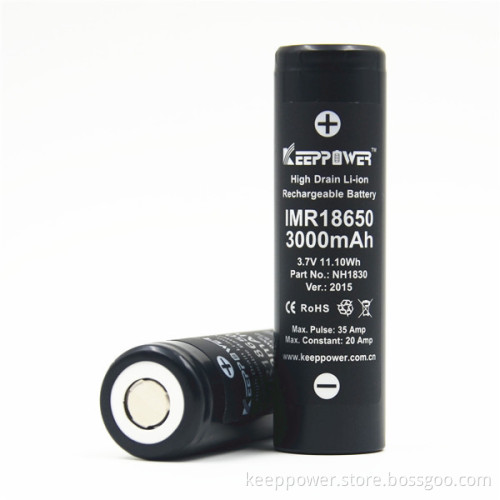 IMR18650 3000mAh KeepPower most powerful 35 amp discharge 18650 imr li-ion battery